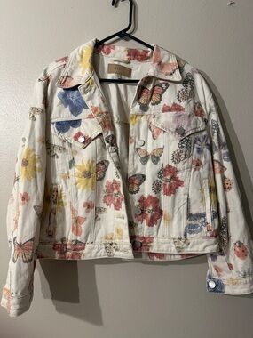 Floral & Butterfly White Denim Jacket